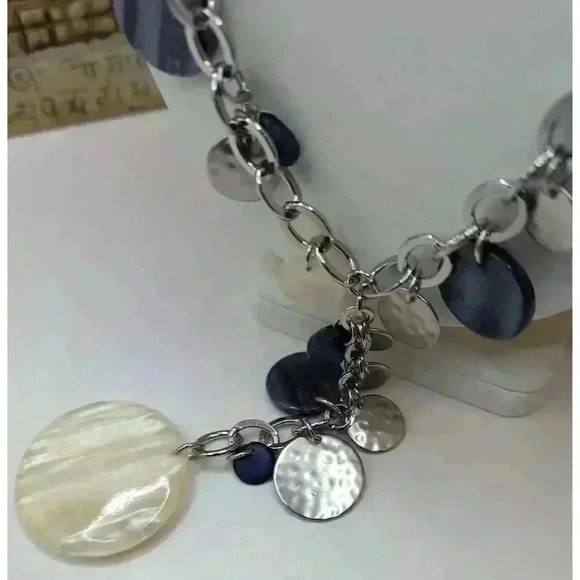 Chicos Blue Silver Pendant Chain Multiple Charms Necklace Womens - Picture 2 of 7
